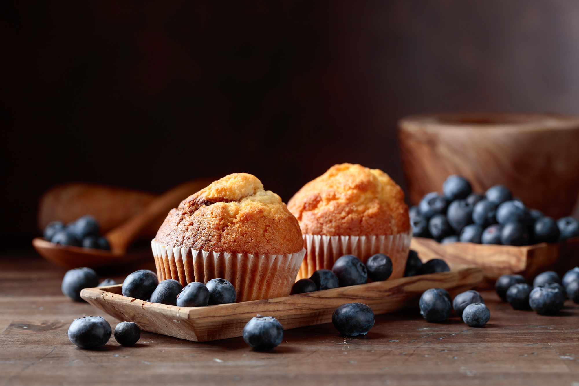 Muffin con farina di riso, cacao e mirtilli